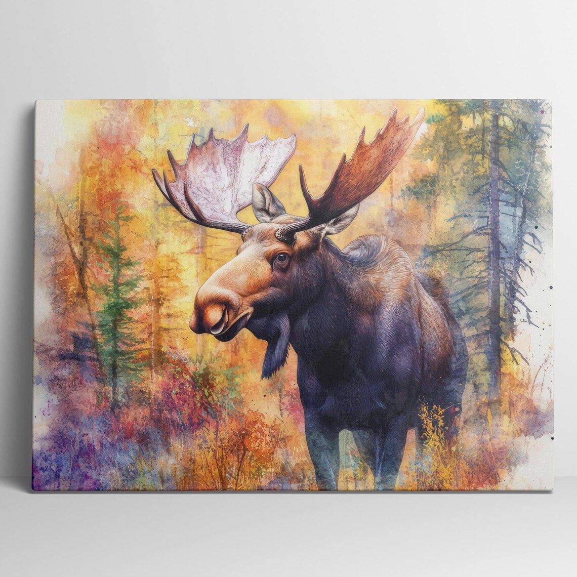 Moose Watercolor Poster, Forest Animal Wall Art
