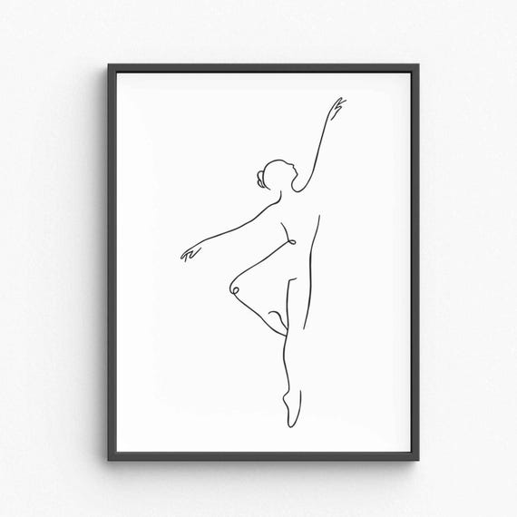 Minimalist Ballerina Line Art Graceful Dancing Woman Illustration Elegant Ballet Pose Black And White Dance Wall Modern Decor