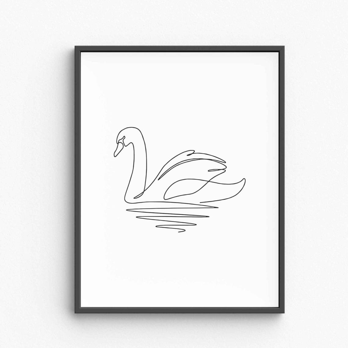 Graceful Swan Gliding On Calm Water Serene Elegant Line Art Poster
