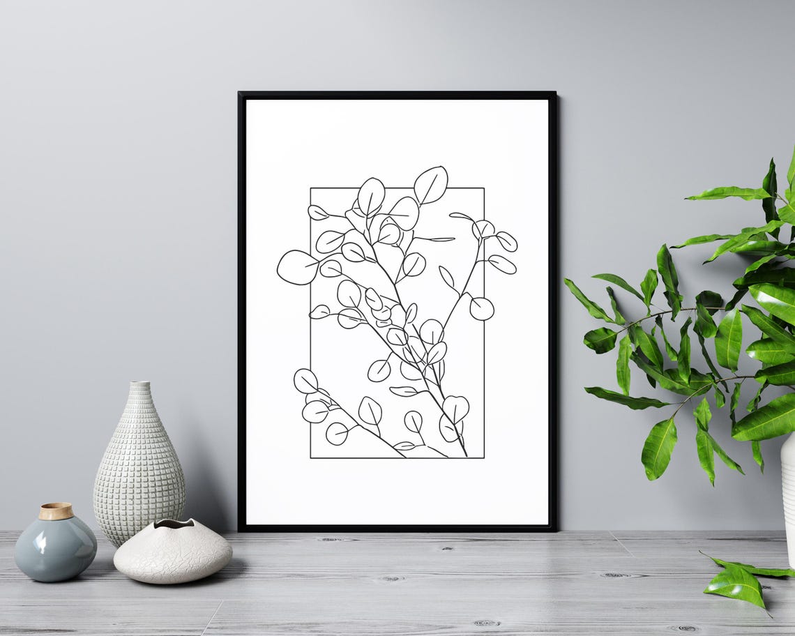 Eucalyptus Branches Line Art Botanical Leaves Nature Minimalist Poster - Image 3