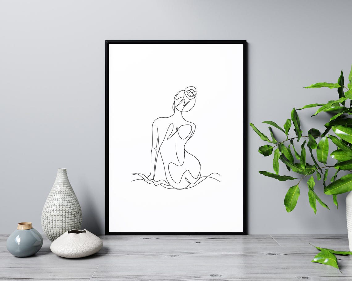 Minimalist Woman Back Line Art Sitting Female Silhouette Drawing Calm Pose Figure Elegant Wall - Image 3