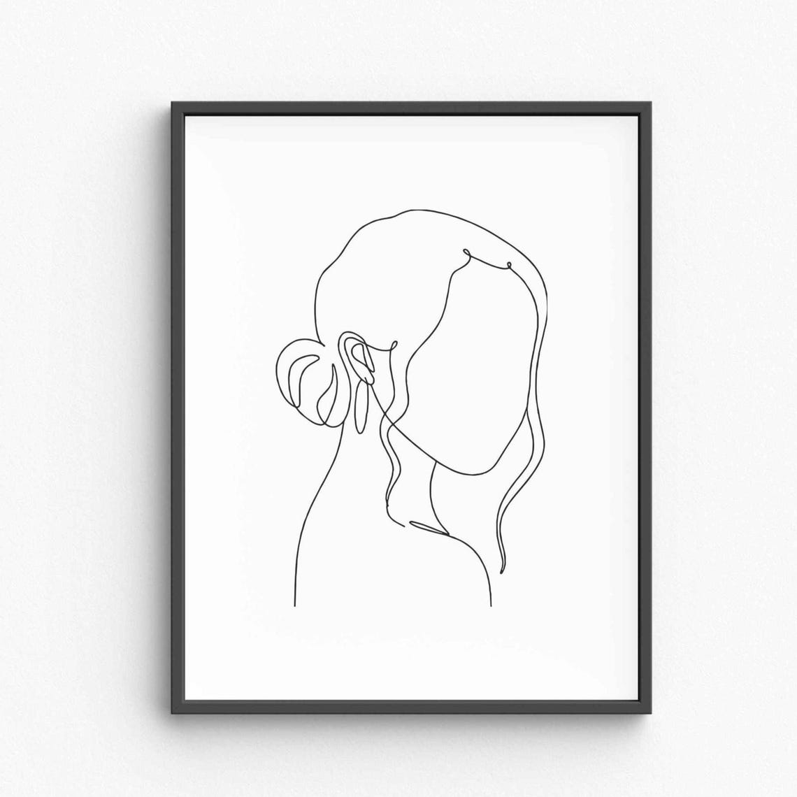 Woman Profile Bun Earring Delicate Line Art Minimalist Poster