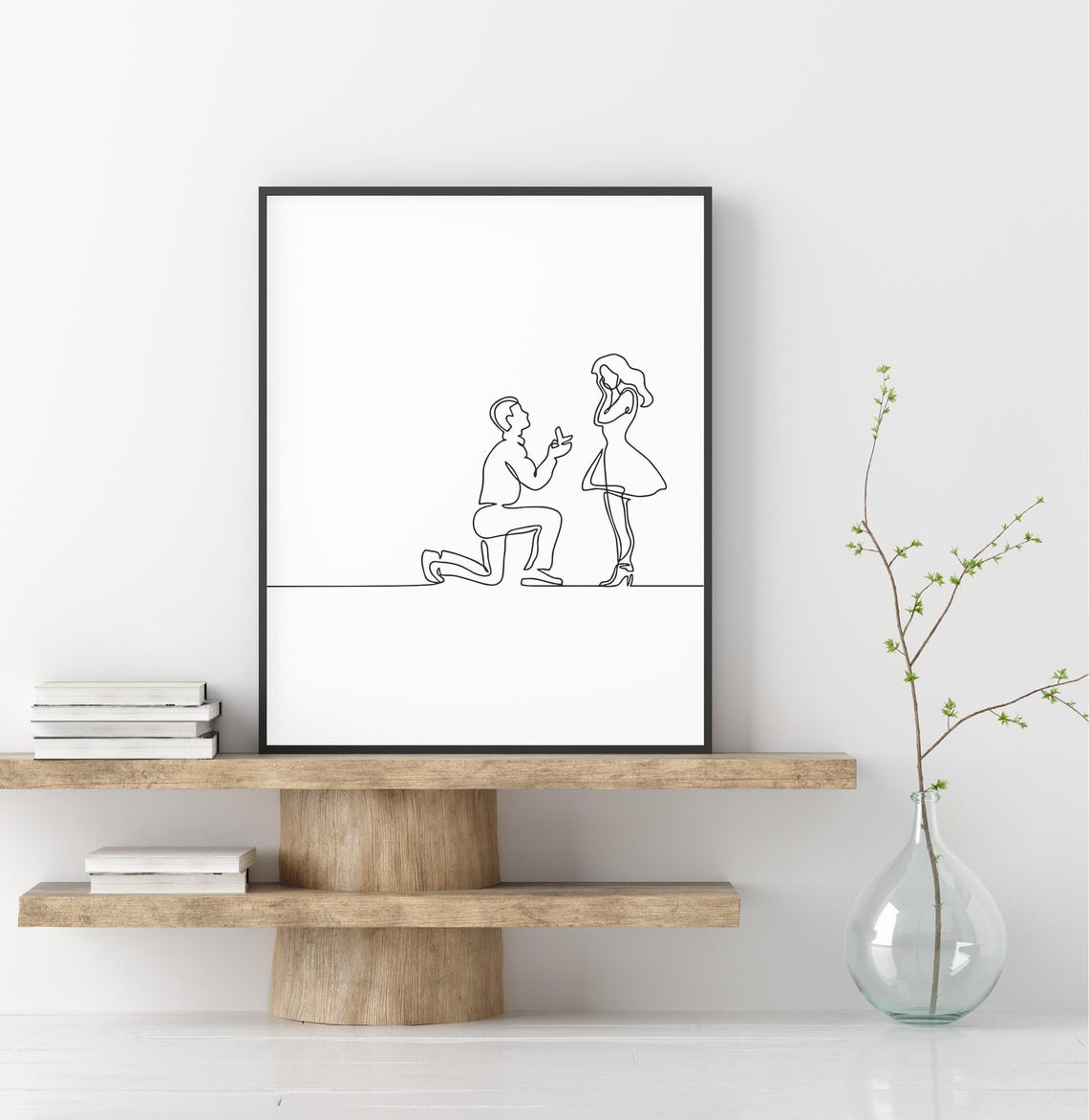 Marriage Proposal Line Art Romantic Couple Engagement Moment Poster - Image 2