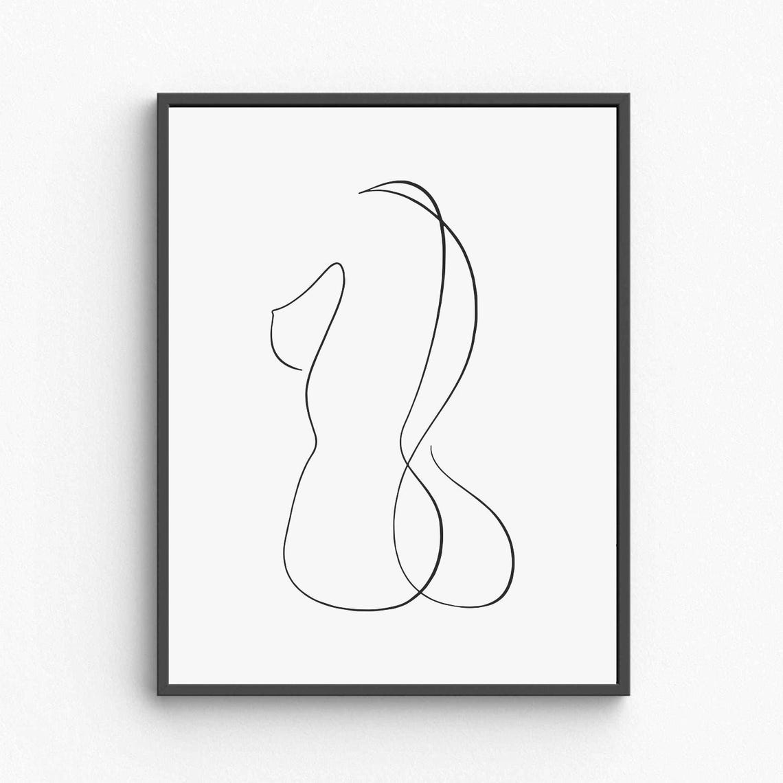 Minimalist Nude Woman Line Art Back View Lady Feminine Silhouette Print Elegant Body Drawing Wall