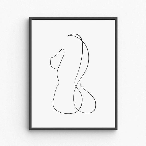 Minimalist Nude Woman Line Art Back View Lady Feminine Silhouette Print Elegant Body Drawing Wall