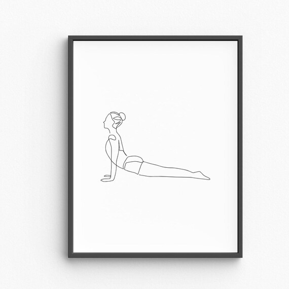 Woman In Cobra Yoga Pose Single Line Drawing Wellness Minimalist Poster