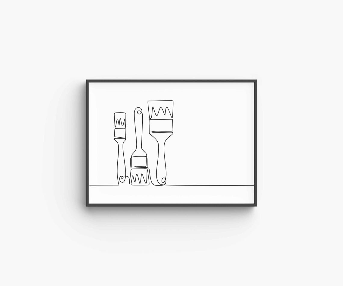 Paintbrushes Continuous Line Art Set Minimalist Studio Poster - Image 6