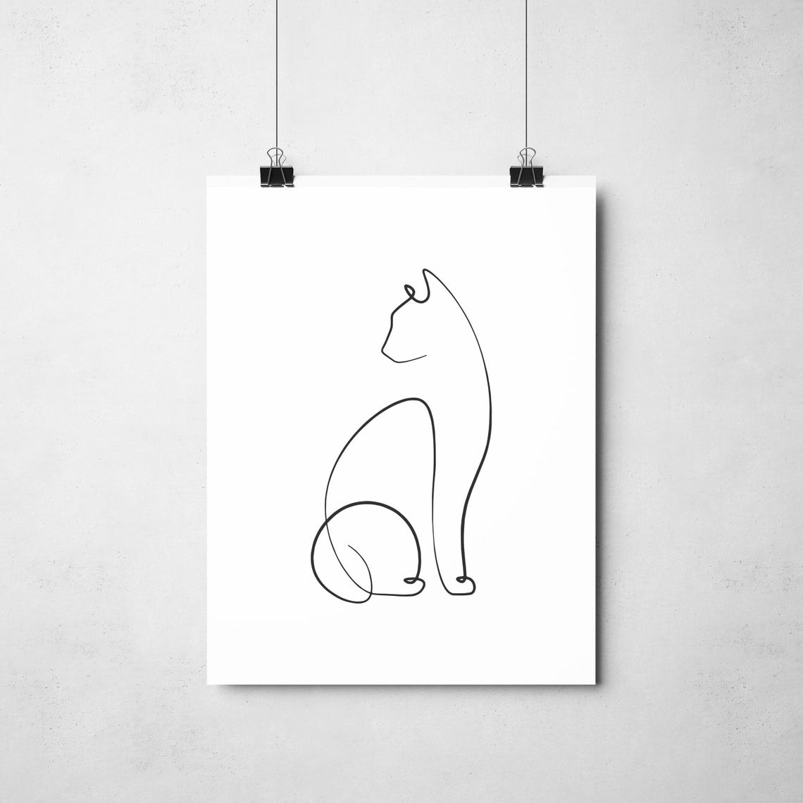 Seated Cat Silhouette Elegant Continuous One Line Drawing Poster - Image 2