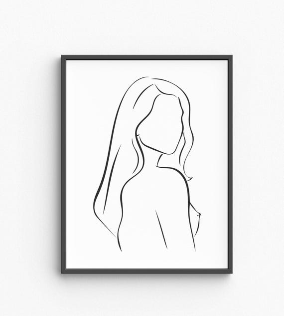Female Line Art Face Print Adult Nudity Drawing Nude Minimalist Wall Bedroom