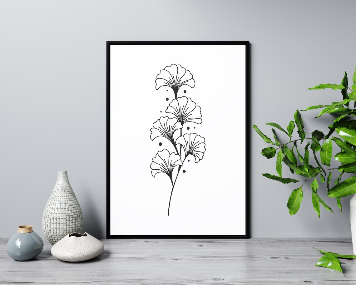 Ginkgo Leaves Botanical Line Art Elegant Nature Minimalist Poster - Image 3