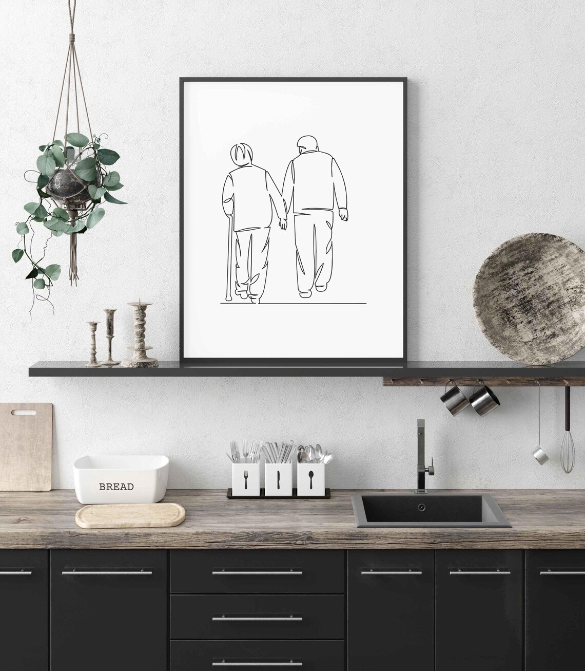 Elderly Couple Walking Hand In Hand Timeless Love Line Art Poster - Image 6