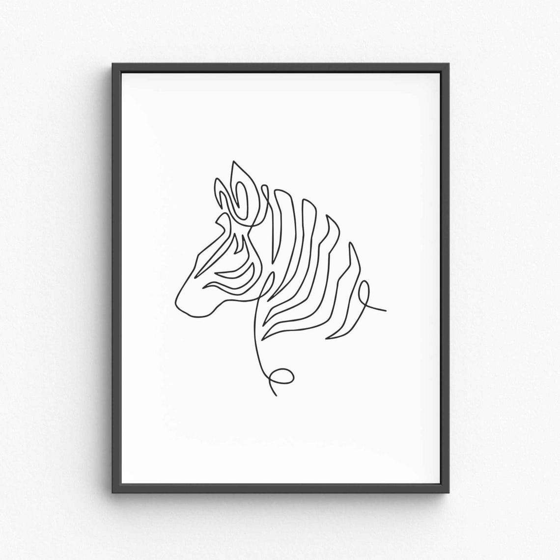 Minimalist Zebra Line Art Safari Animal Print Black White Drawing Modern Wall Decor Wildlife Illustration