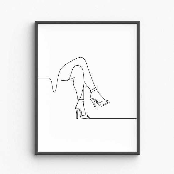 Woman Crossed Legs In High Heels Chic Fashion Line Art Poster