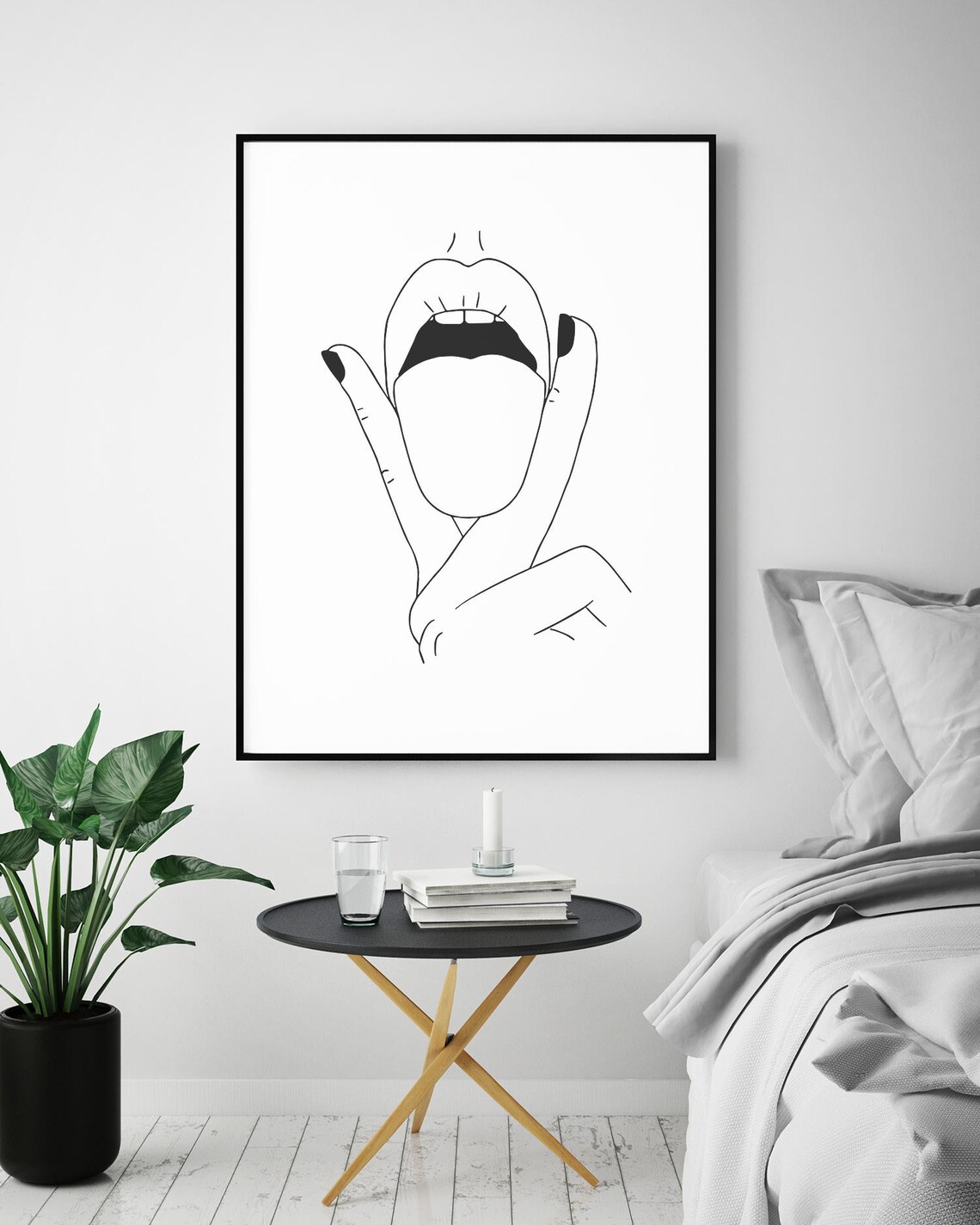 Open Mouth Tongue Line Art Bold Woman Portrait Edgy Wall Decor Poster - Image 5