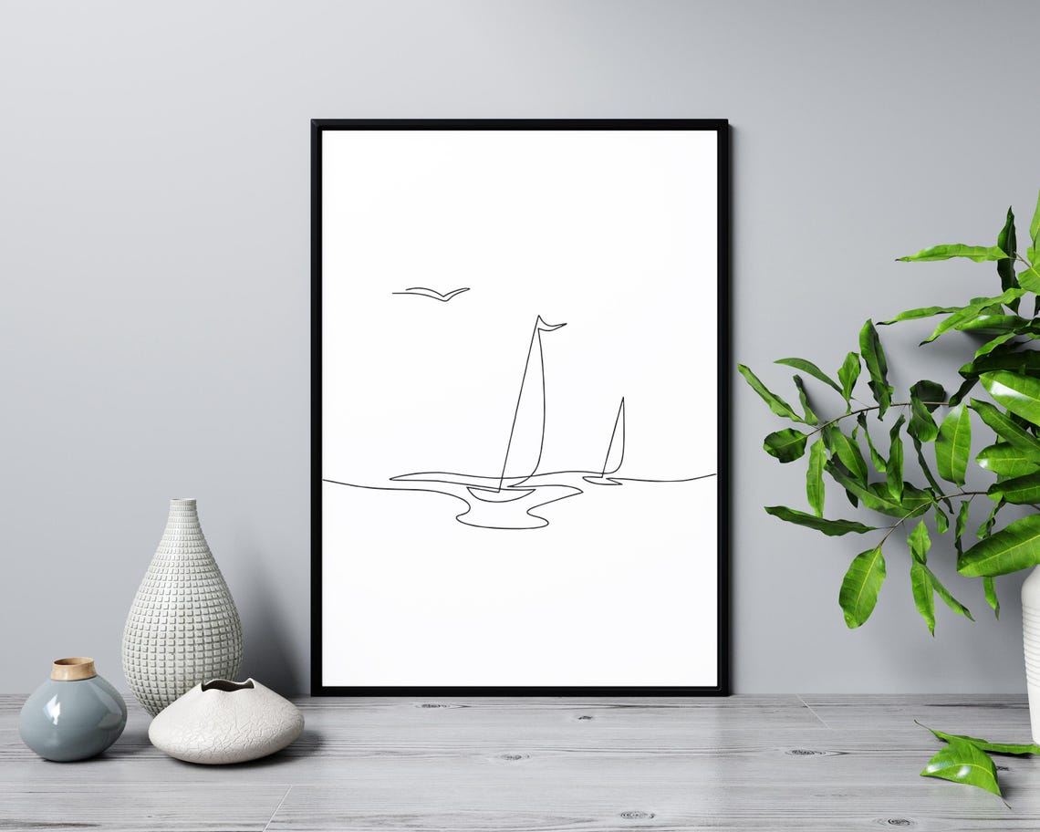 Sailboat Ocean Line Art Minimalist Seascape Sailing Scene Poster - Image 3
