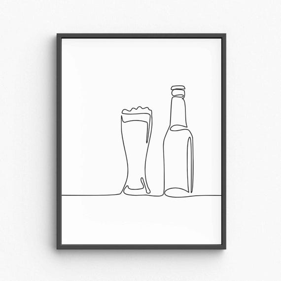Minimalist Beer And Glass Line Art Modern Bar Wall Decor Craft Drink Illustration For Kitchen Or Pub