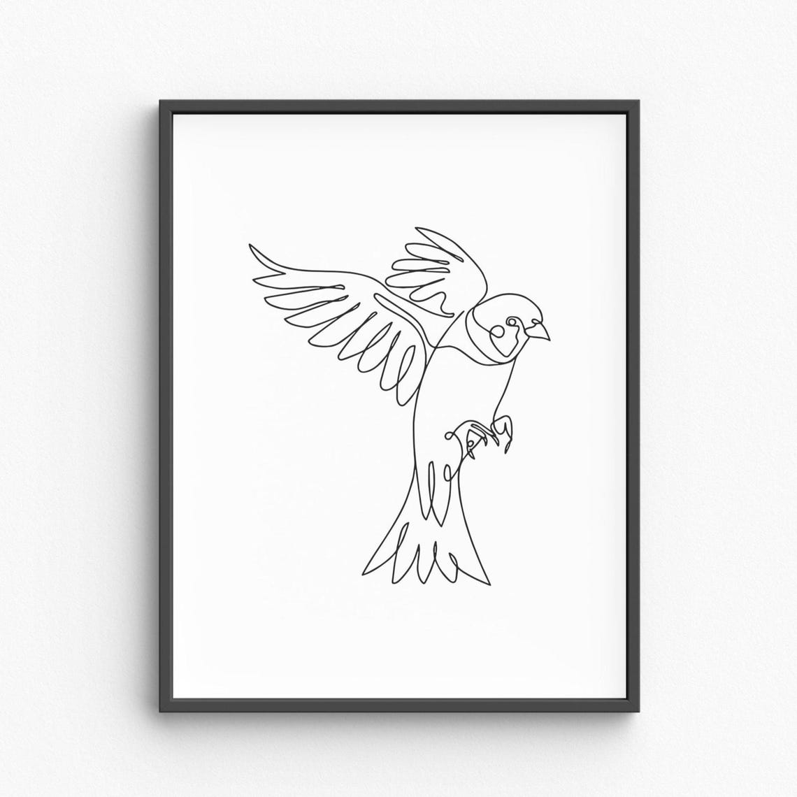 Songbird In Flight Continuous One Line Drawing Minimalist Poster