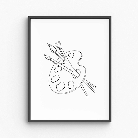 Painter Palette Line Art Minimalist Studio Decor Artist Tools Wall Print Creative Workspace Illustration