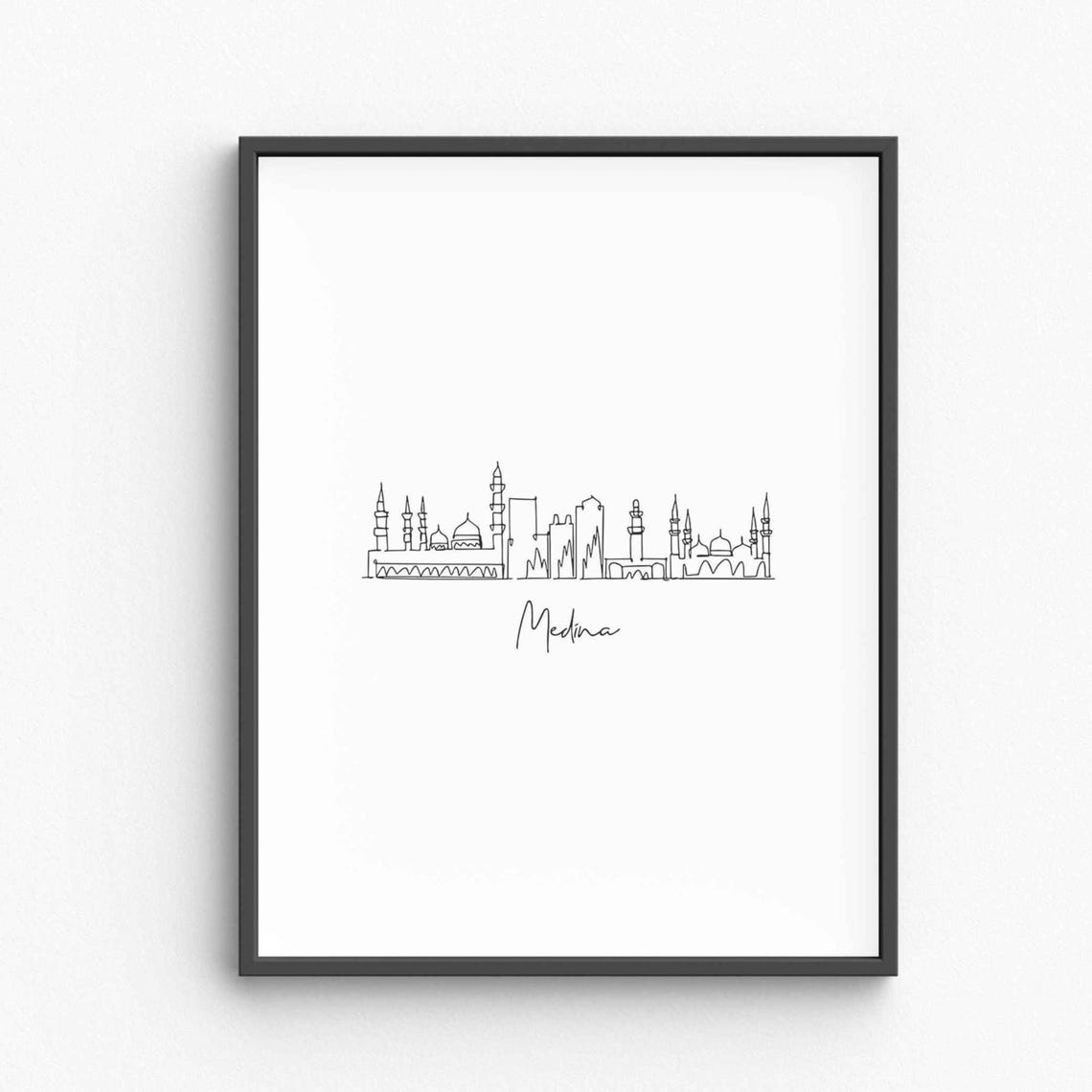 Medina Skyline One Line Drawing Minimalist Islamic Art Poster