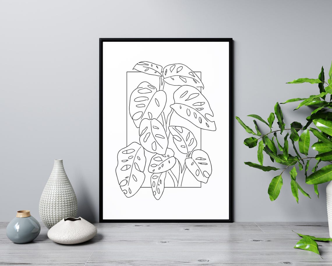 Monstera Leaves Line Art Tropical Plant Botanical Minimalist Poster - Image 3