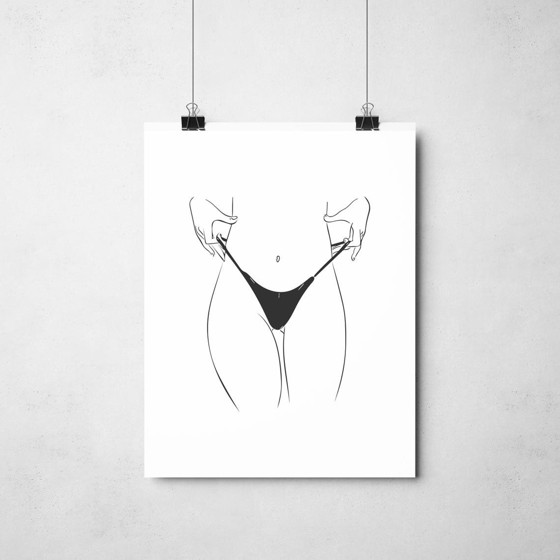 Minimalist Female Torso Black Bikini Fine Line Art Drawing Poster - Image 2
