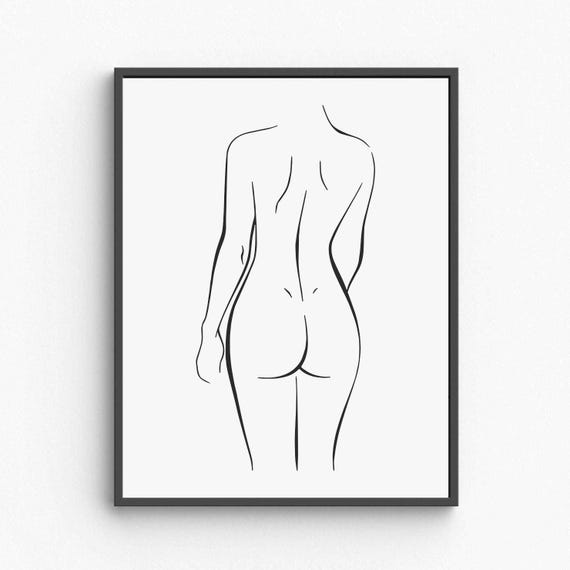 Minimalist Nude Female Line Art Boho Bedroom Decor Elegant Body Illustration Wall