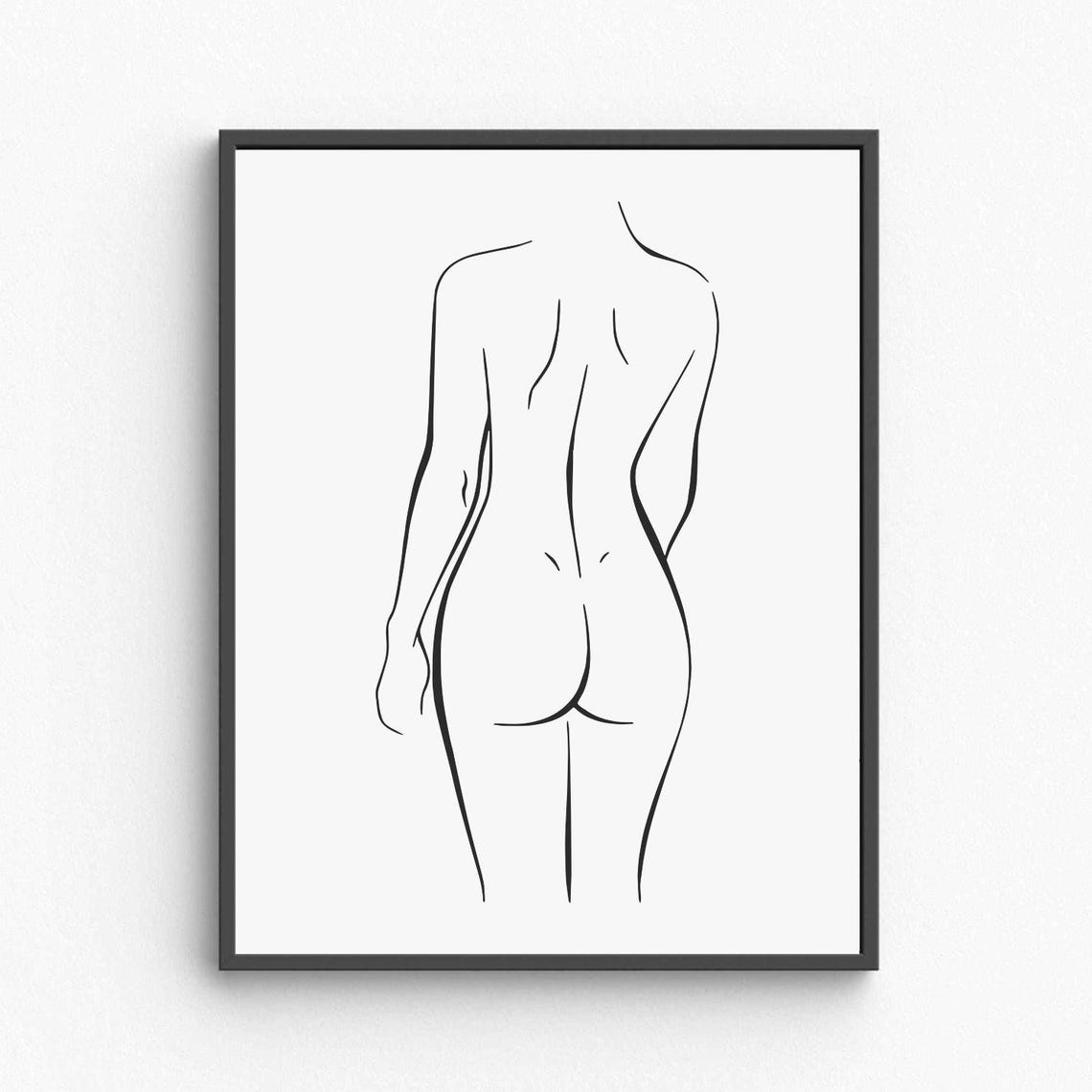 Minimalist Nude Female Line Art Boho Bedroom Decor Elegant Body Illustration Wall