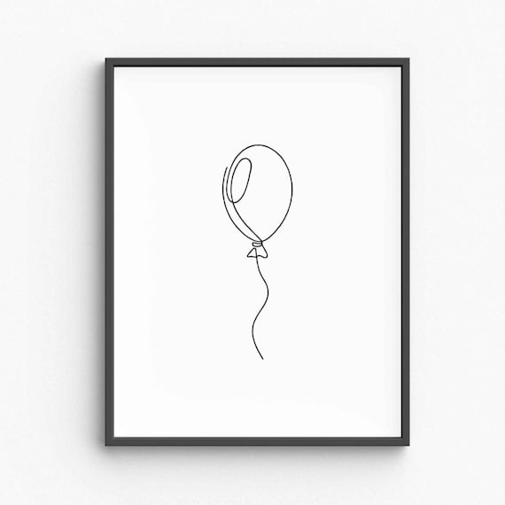 Minimalist Balloon Line Art Whimsical Floating Sketch Playful Airy Design Uplifting Decor Illustration Wall