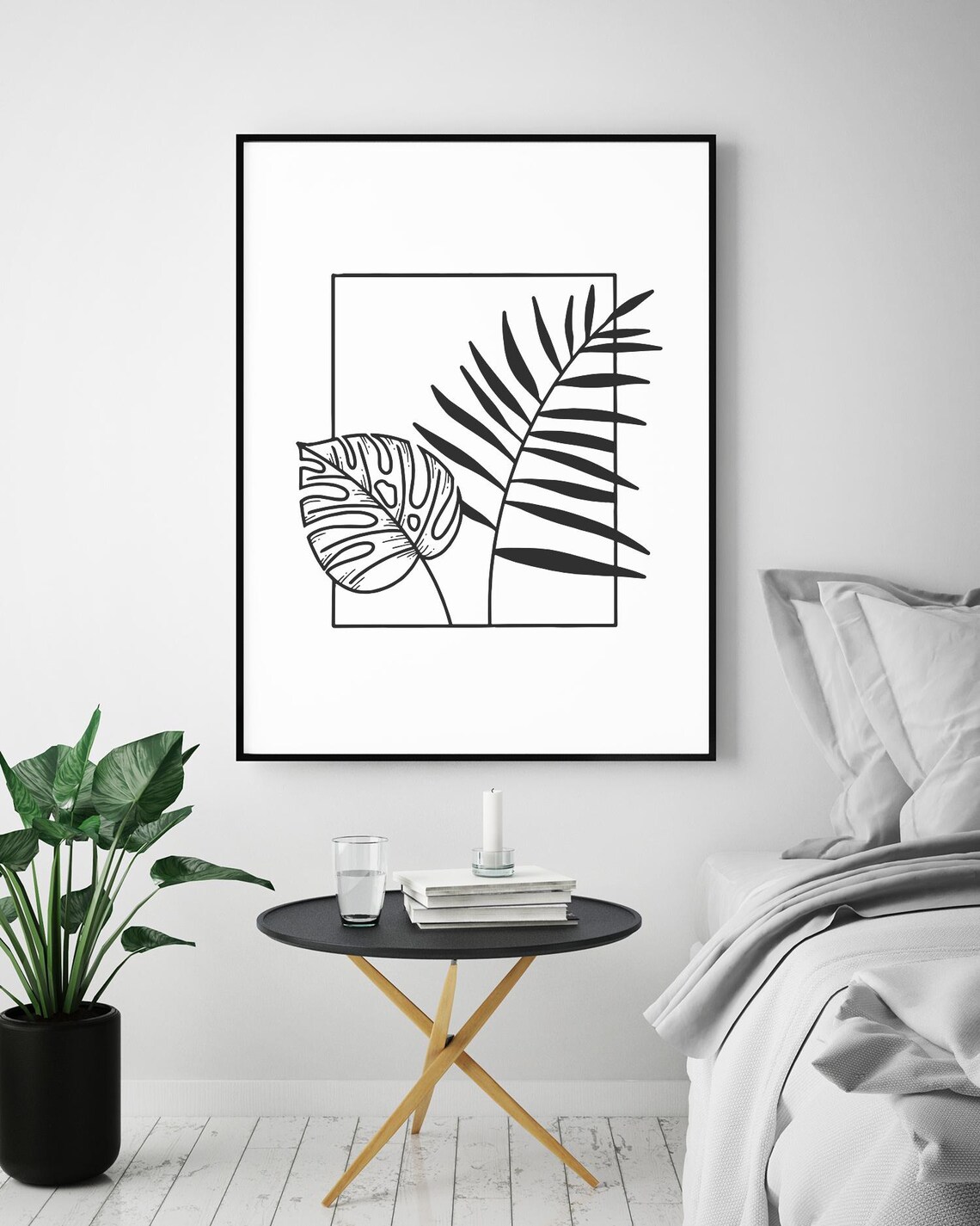 Monstera Palm Leaves Line Art Tropical Botanical Framed Poster - Image 5