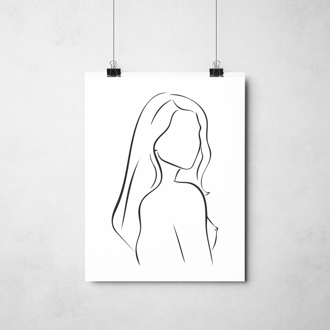 Elegant Minimalist Woman Profile Long Hair Fine Line Art Poster - Image 2
