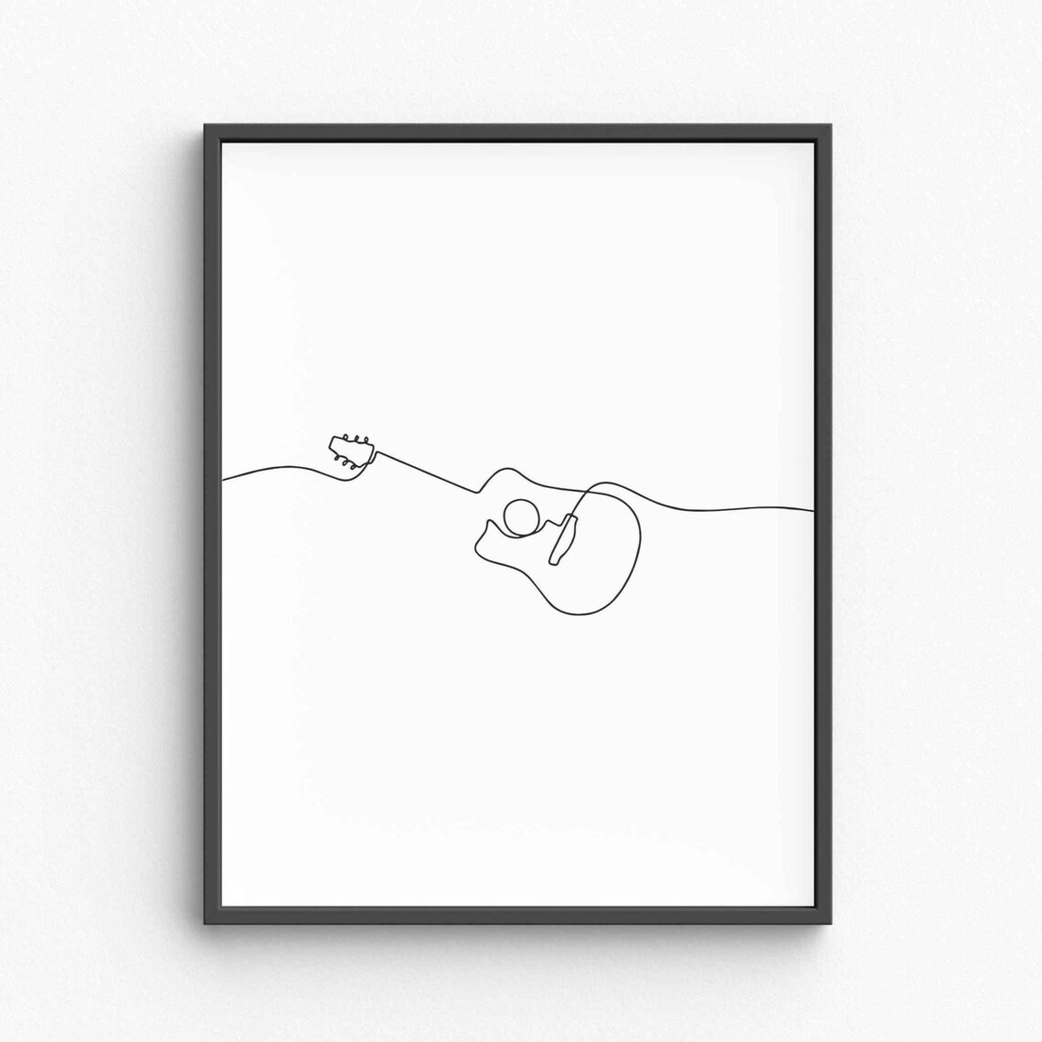 Acoustic Guitar Continuous Line Drawing Music Studio Musician Decor Wall Poster