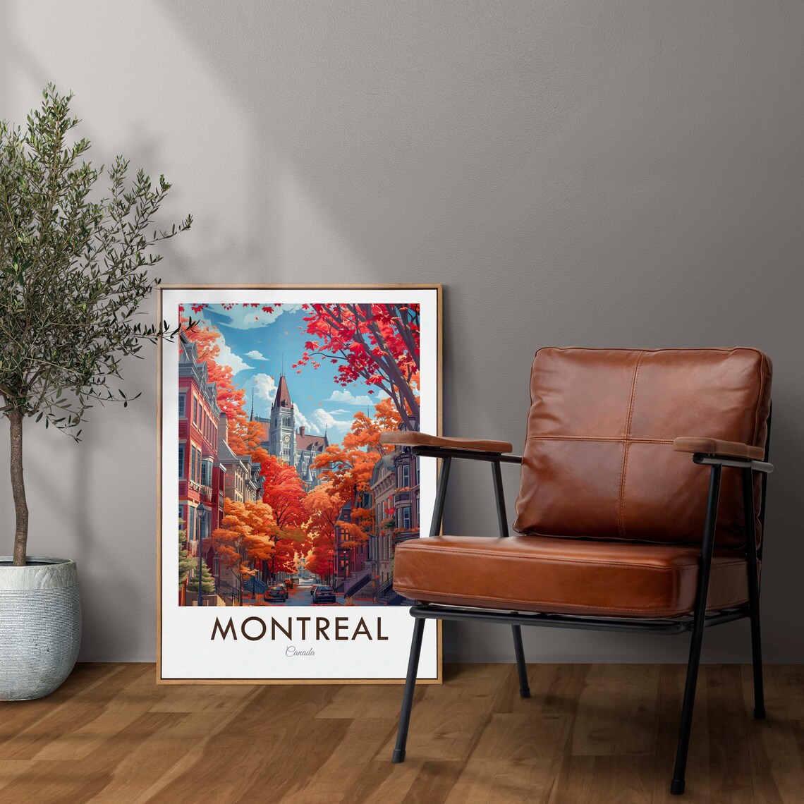 Montreal Canada Fall Foliage Old City Street Church View Poster