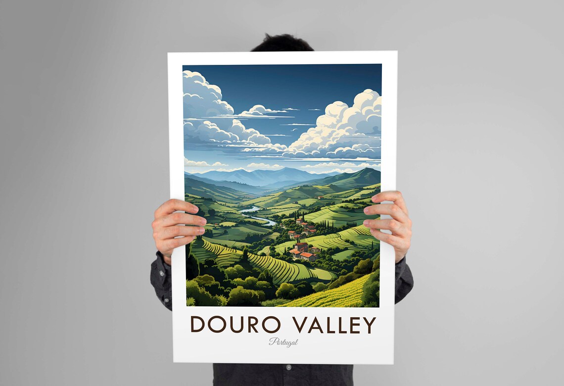Douro Valley Portugal River Village Terraced Vineyard View Poster - Image 2