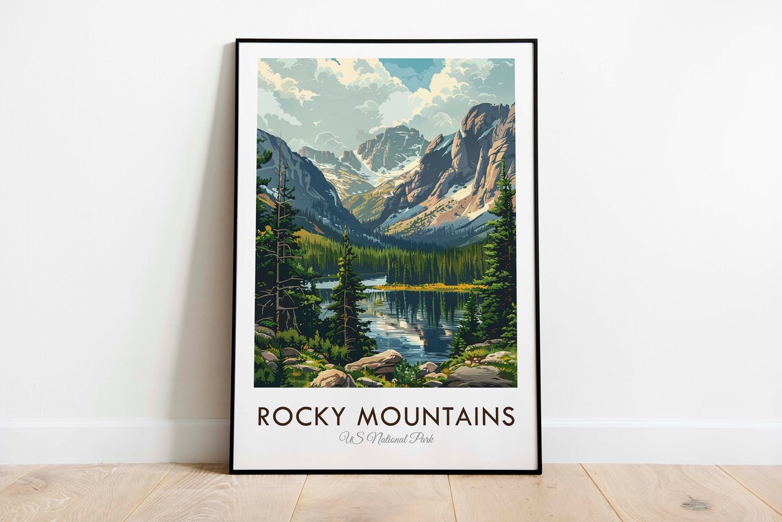 Rocky Mountains National Park Alpine Lake Vintage Travel Poster