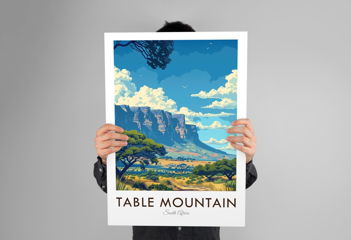 Table Mountain South Africa Vintage Savanna Illustration Travel Poster - Image 3