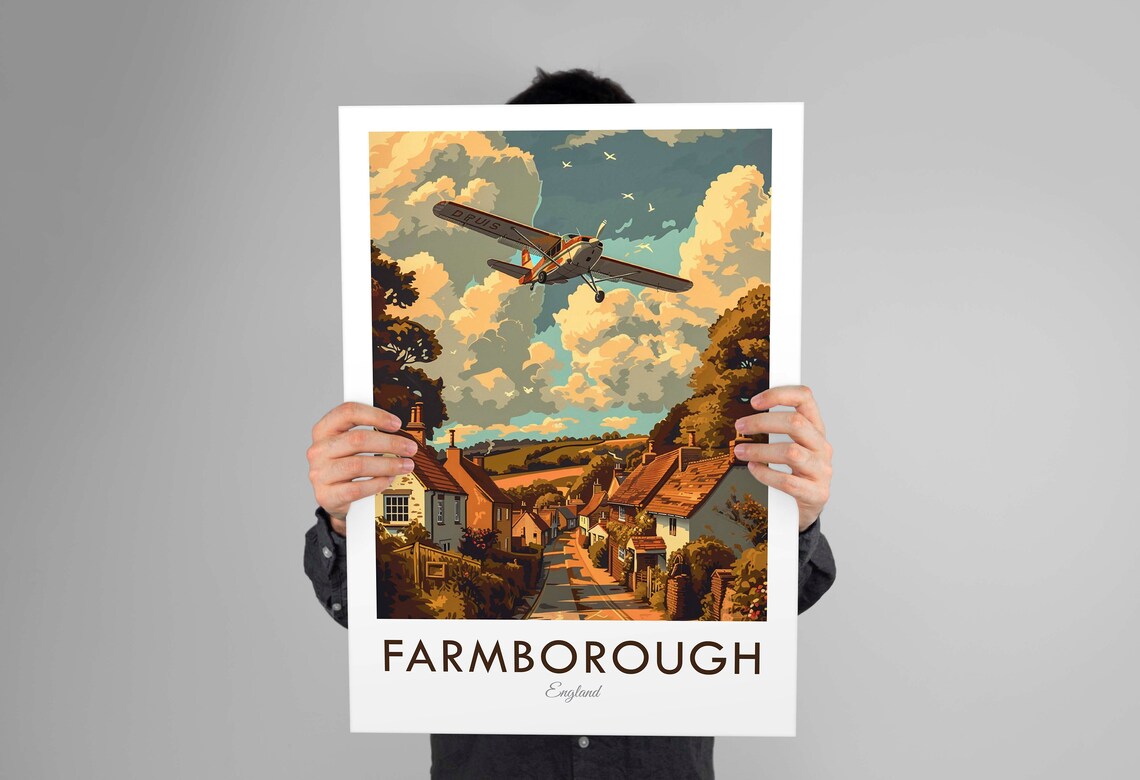 Farmborough England Village Vintage Retro Plane Travel Art Poster - Image 3
