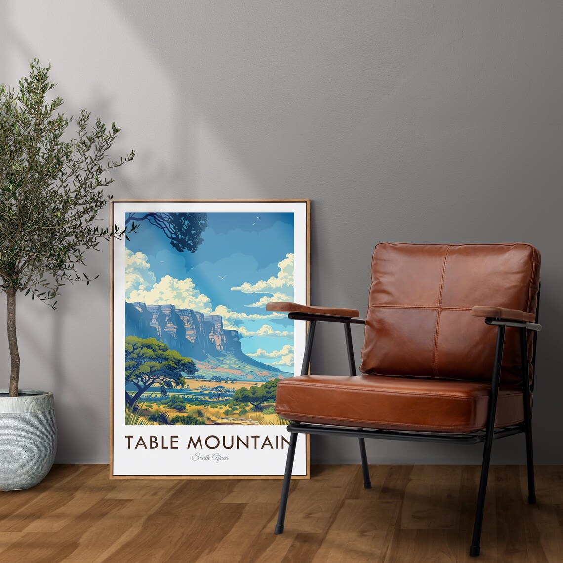 Table Mountain South Africa Vintage Savanna Illustration Travel Poster - Image 2