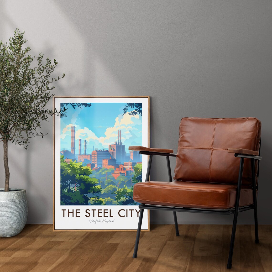 Sheffield The Steel City England Vintage Travel Poster - Image 2