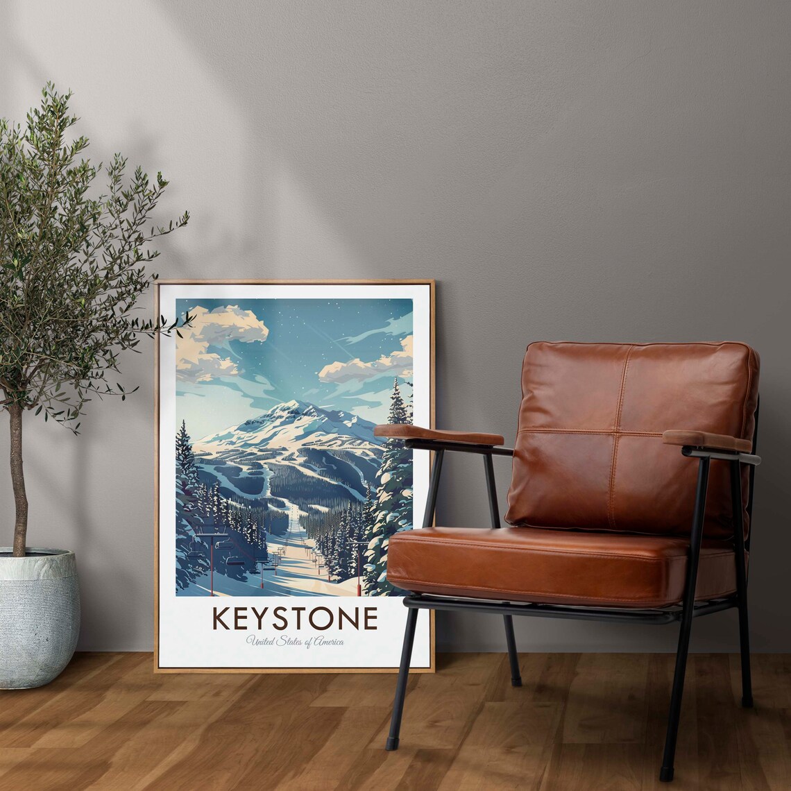 Keystone USA Snowy Ski Resort Chairlift Vintage Travel Poster - Image 2