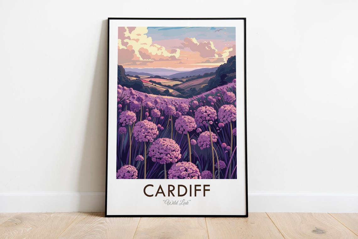 Cardiff Wales Wild Leek Purple Flower Hills Countryside Poster - Image 3