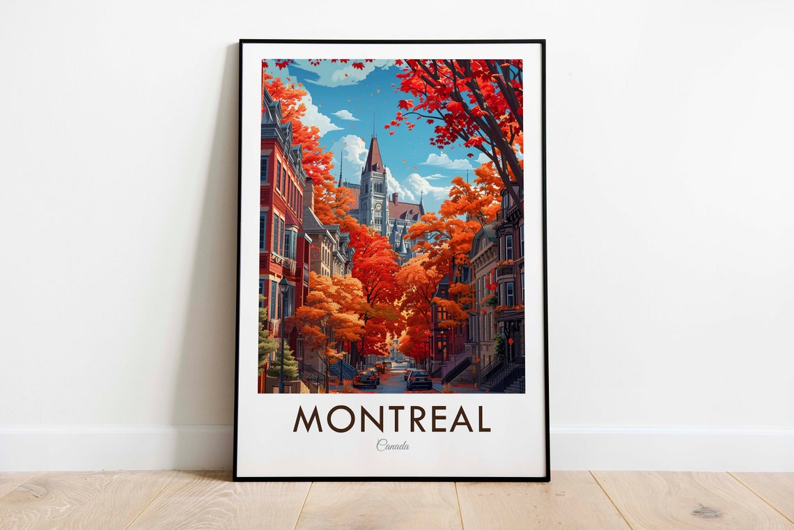 Montreal Canada Fall Foliage Old City Street Church View Poster - Image 3