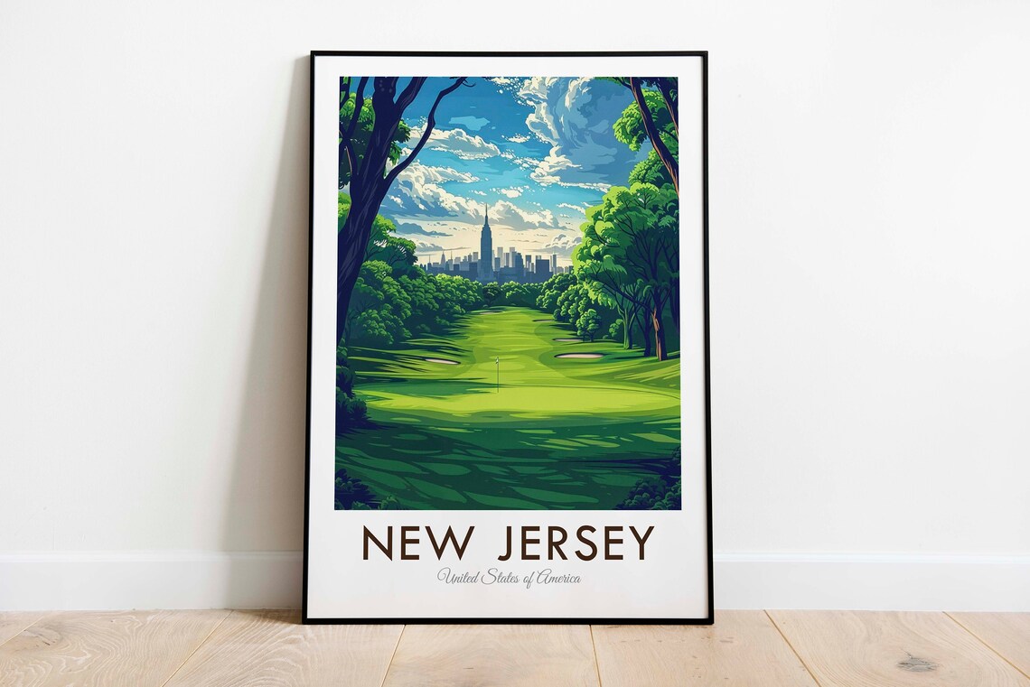 New Jersey New York City Skyline Fairway Green Golf Course Poster