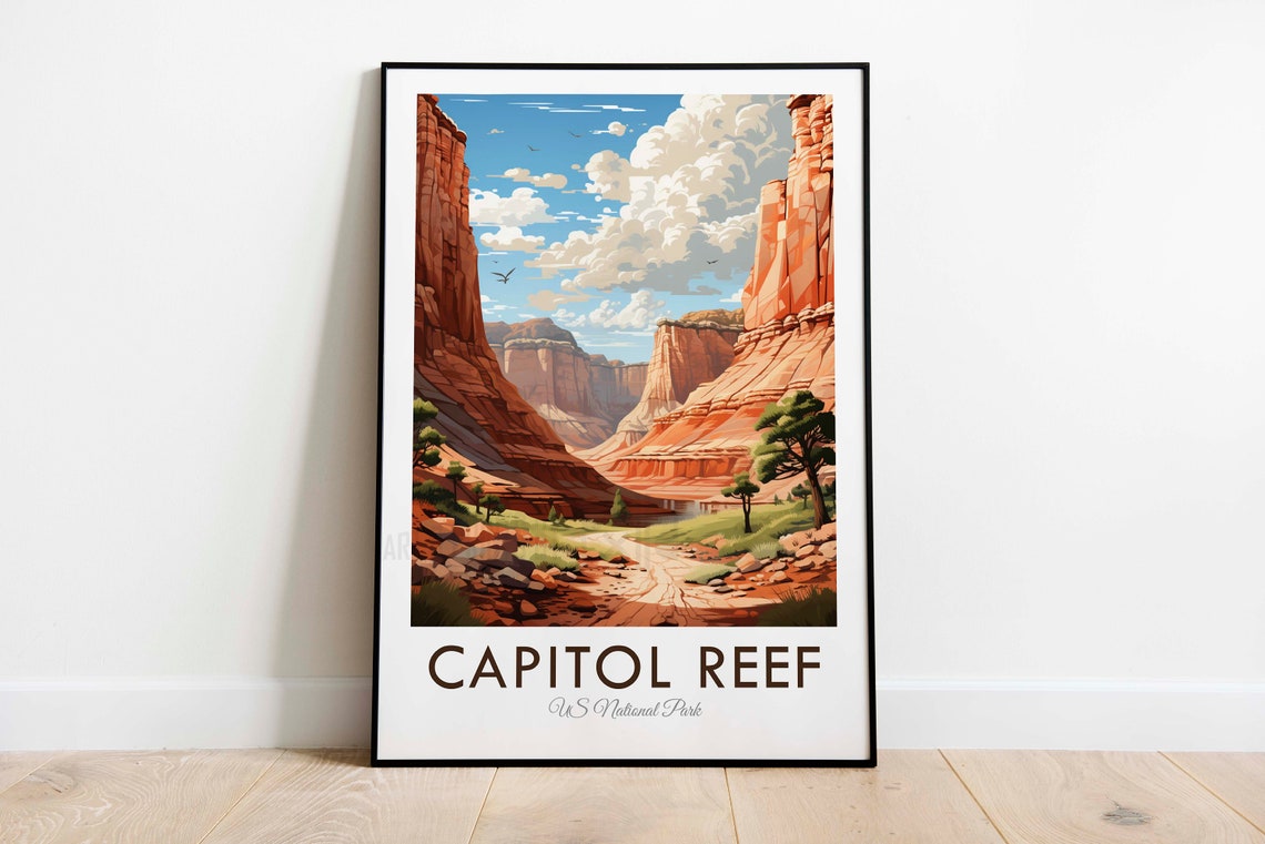Capitol Reef US National Park Red Canyon Sunset Vintage Poster