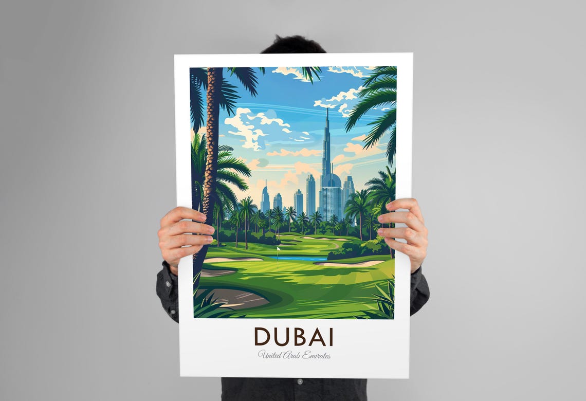 Dubai Skyline United Arab Emirates Desert Palm Fairway Golf Poster - Image 3