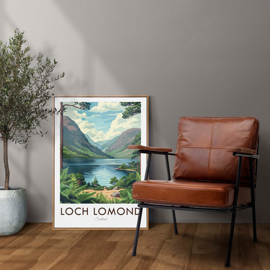 Loch Lomond Scotland Green Hills Lake And Ferns Lakeside Travel Poster - Image 2