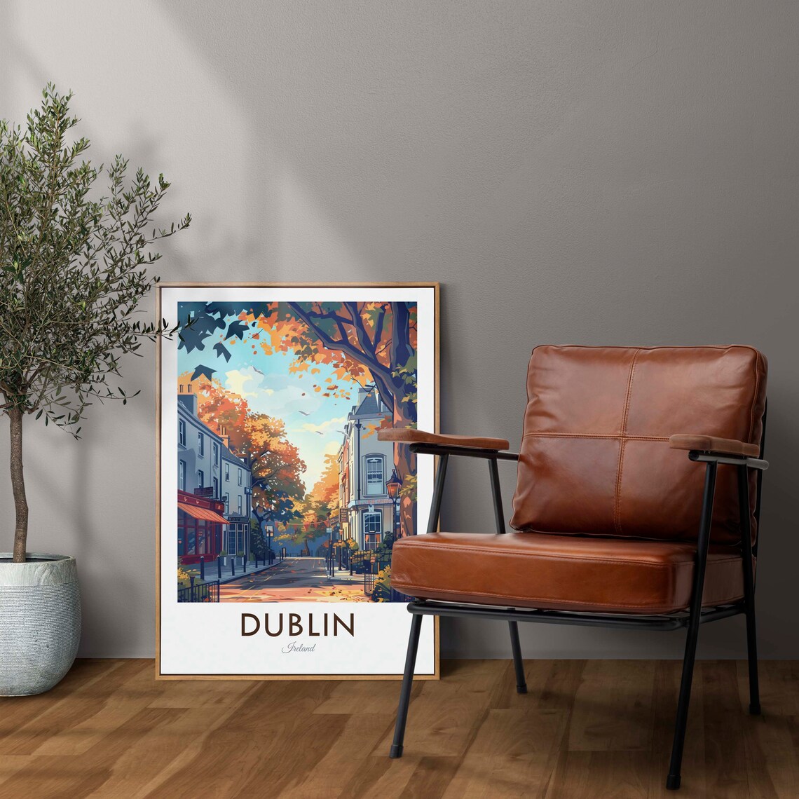 Dublin Ireland Autumn Leaves Golden Tree Lined Street Travel Poster - Image 2