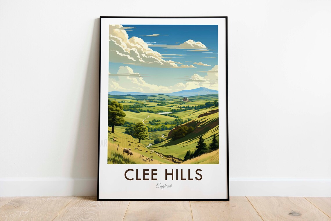 Clee Hills England Rolling Green Countryside Scenic Travel Poster