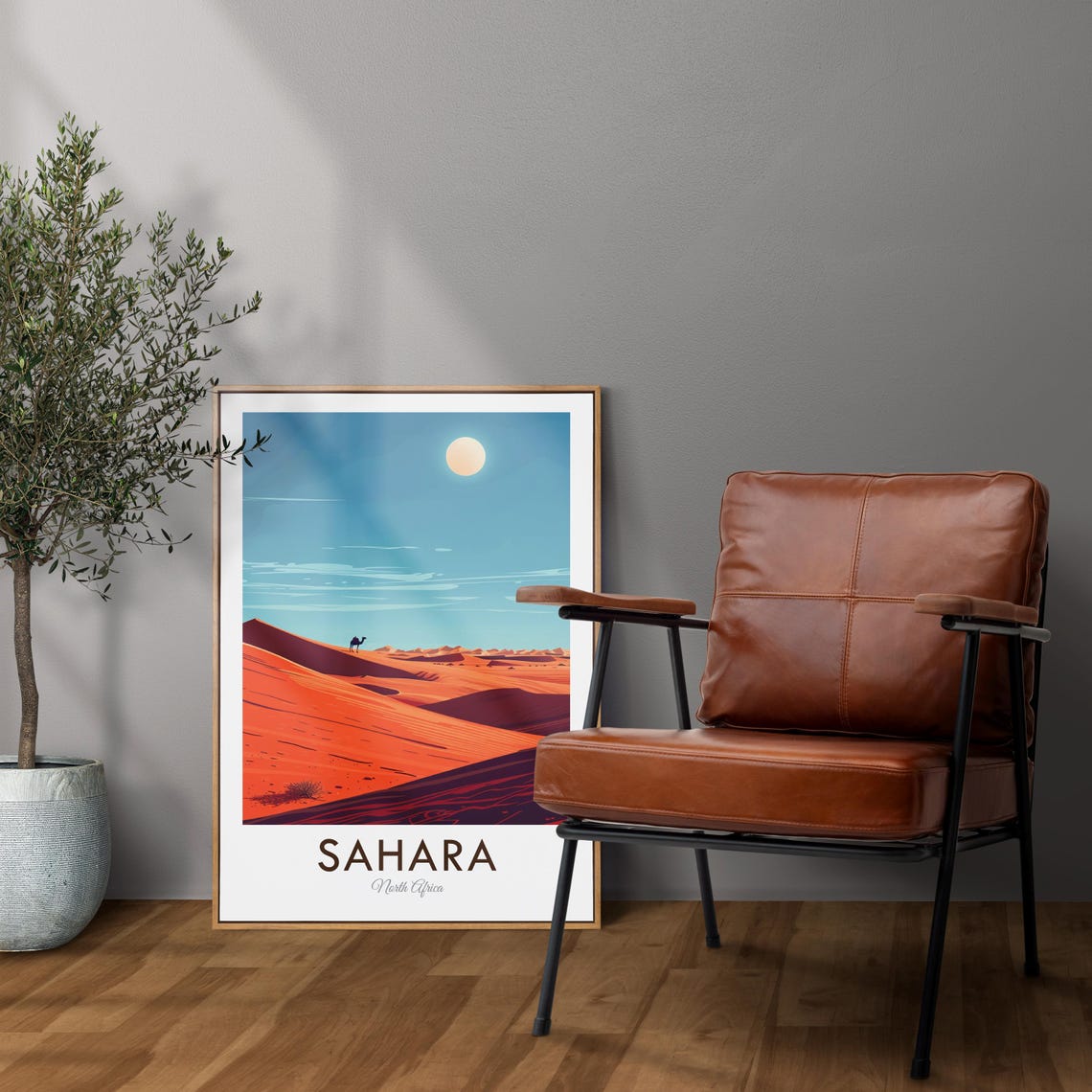 Sahara Desert North Africa Camel Dunes Big Sun Vintage Travel Poster - Image 2