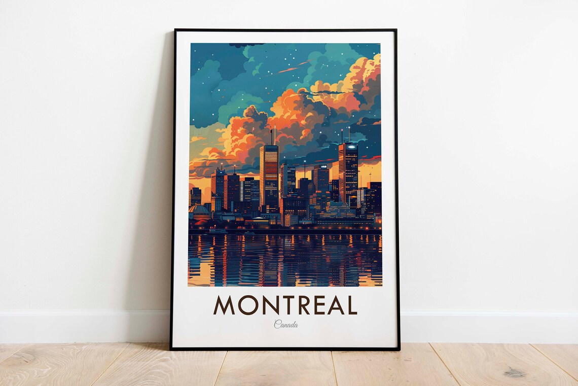 Montreal Canada Night Skyline Waterfront City Lights Travel Poster - Image 3