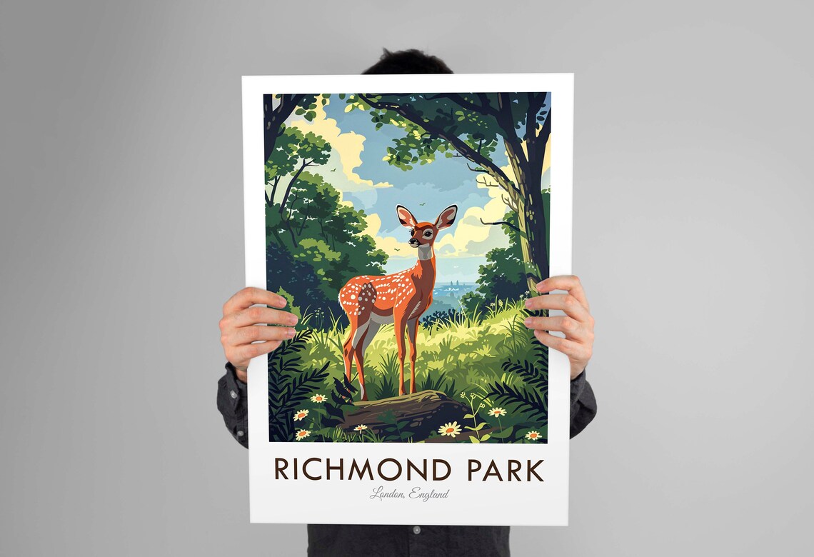 Richmond Park London England Fawn Baby Deer Woodland View Poster - Image 2